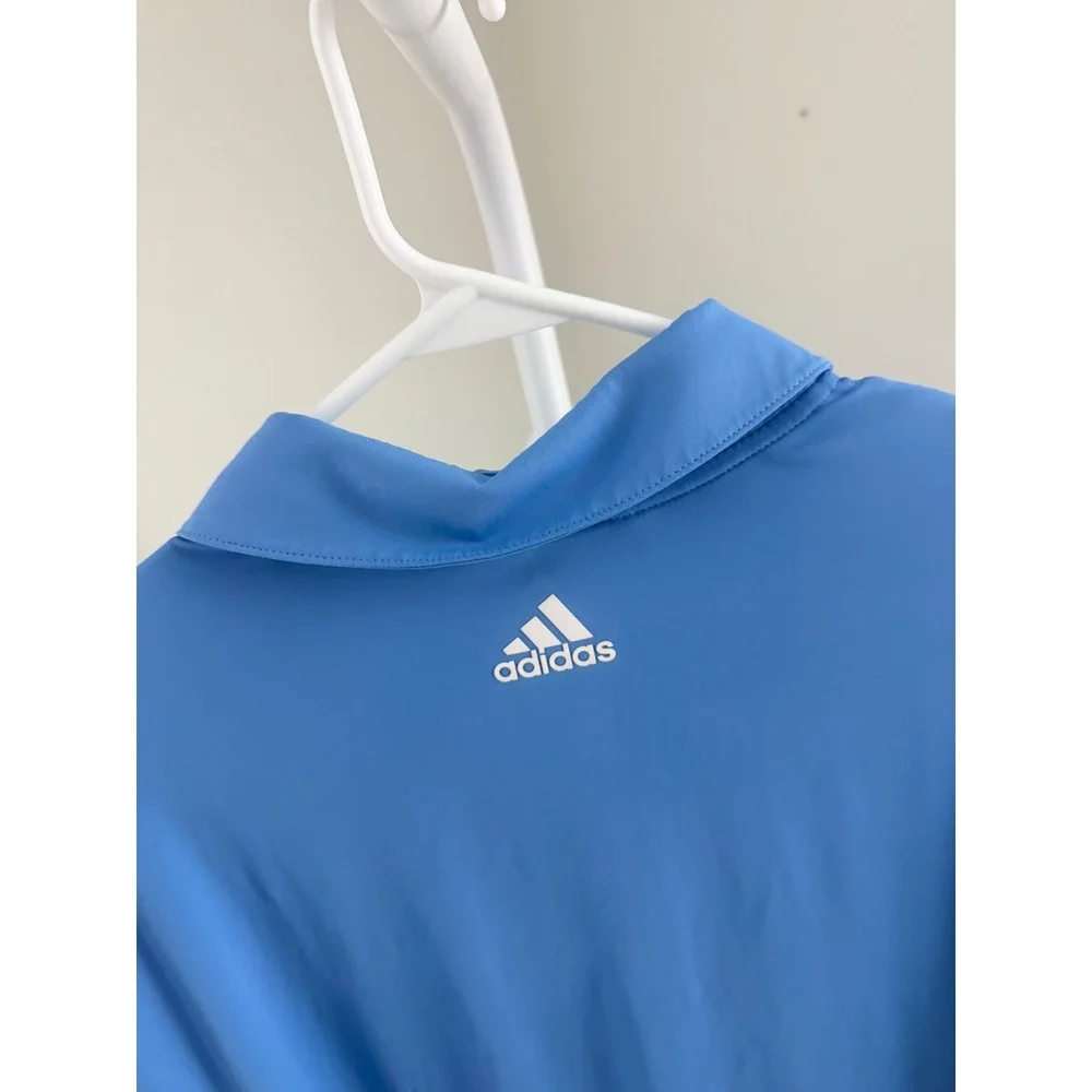 Adidas Golf Mens Blue Striped Sleeve Performance Polo Shirt Size Medium